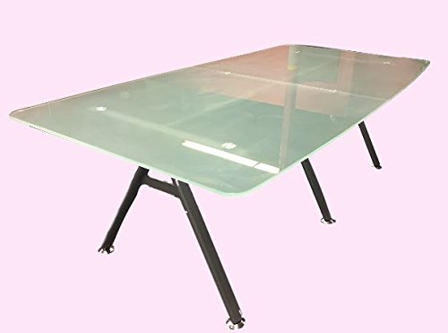 Modern Tempered Frosted Glass Conference Table 95" by 46" Boat Shaped 3/4" Thick - Thumbnail 3