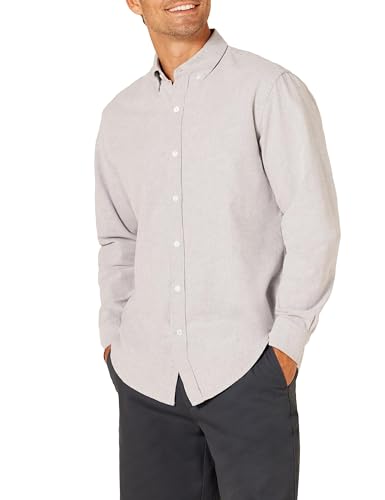 Amazon Essentials Men's Long-Sleeve Oxford Shirt, Grey, Small