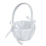 TOOGOO(R) Romantic White Satin Bowknot PEARL Flower Girl Basket Wedding Ceremony Party