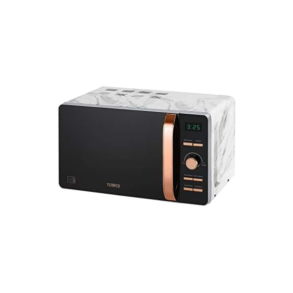 Tower T24021WMRG Digital Microwave with 60-Minute Timer and 8 Autocook Settings, 20L, 800W White Marble and Rose Gold