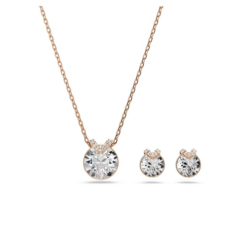 Bella V Set Collana Pendente e Orecchini, con Pavé di Cristalli Cry, Taglio Round, Chiusura a Moschettone, Placcatura in Tonalità Oro Rosa, 38-43 cm, 1,3 x 1,1 cm, 1 x 0,8 cm