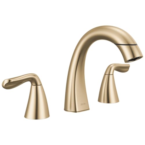Delta Arvo Brushed Gold Bathroom Faucet with Sprayer, 8 Inch 3 Hole