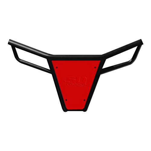 50 Caliber Racing RZR Tubular Front Bumper with Skidplate and LED Light Bar Tabs – Black Frame with Red Panel 570 800 XP900 [5372]