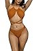 Kisscy Women's High Neck Crisscross Bandage One Piece Monokini Swimsuit ,High Neck Orange,L(US6-8)