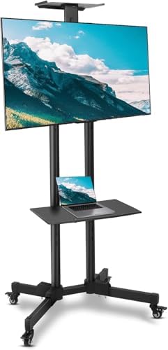 Mobile TV Stand On Wheels – Holds 32-75 Inch TVs Up To 132 Lbs, Height Adjustable Shelf, VESA 600x400mm