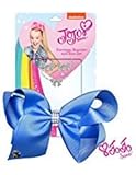 JoJo Siwa Signature Collection Blue Hair Bow With Overall Rhinestones and Studded Bow Pendant Earrings and Necklace Gift Set With Sticker Patch