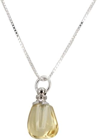 Tiny Teardrop Glass Essential Oil Diffuser Necklace on 18 Inch Sterling Box Chain, Choose Your Color, #6371 (Yellow)