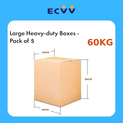 ECVV® [2 Pack] XXL-Large Double Wall 100% Recyclable Corrugated Cardboard Moving Boxes with 60 KG Capacity, [60 x 60 x 80 cm] Carton Boxes for Packaging, Shipping and Storage, 5 ply [Color : Brown]