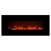 Touchstone 80001 - Onyx Electric Fireplace - (Black) - 50 Inch Wide - On-Wall Hanging - Log & Crystal Included - 5 Flame Settings - Realistic Flame - 1500/750W Timer & Remote