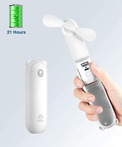 VAWcornic USB Rechargeable Handheld Mini Fan, 3 In 1 Portable Battery Operated Pocket Desk Fan with up to 21 Hrs Running Time, Foldable,Two Speeds, Whisper Quiet