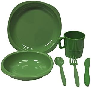 1 Person Camping Picnic Dining Set Plate Mug Bowl and Cutlery Green
