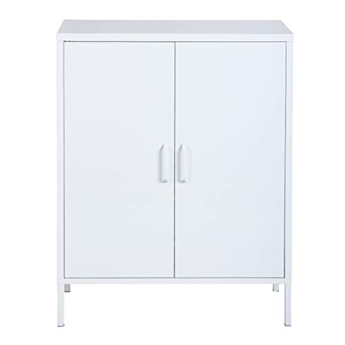 HouseinBox Double Door Locker Modern Style Metal Cabinet with 3 Shelves for Living Room, Bedroom and Office White