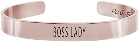 Pink Box 8mm Solid Stainless Steel Cuff Bracelet - BOSS LADY (Rose Gold)