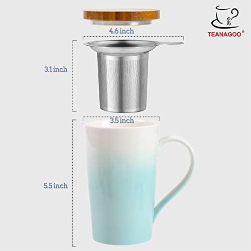 TEANAGOO M066-C Tea Mug with Infuser and Lid, 18 OZ, Turquoise, Travel Teaware with Filter Clover, Tea Cup Steeper Maker, Brewing Strainer for Loose Leaf Tea,Diffuser mug set for Lover Gift ceramic - Thumbnail 5