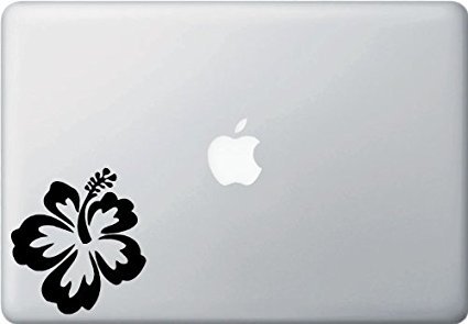 Hawaiian Hibiscus Flower Decal TWO PACK Vinyl Sticker|MacBook Laptop Computer Cars Trucks Vans Walls| BLACK |4 x 3.5 in|CCI861