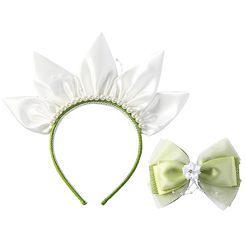 Fancheer Princess Hair Bow with Headband White Leaves Women Costume at Amazon