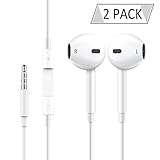 2 Pack Earphones Earbuds Headphones with Stereo Mic&Remote Noise Isolating Headsets Control Headphone Smartphones Compatible with iPhone iPad iPod - [3.5mm] [White]