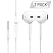 2 Pack Earphones Earbuds Headphones with Stereo Mic&Remote Noise Isolating Headsets Control Headphone Smartphones Compatible with iPhone iPad iPod - [3.5mm] [White]