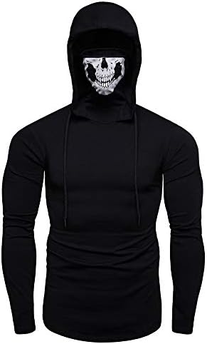 ❤ Men's Mask Skull Pure Color Pullover Slim Fit Long Sleeve Hooded Sweatshirt Tops Blouse Hoodie