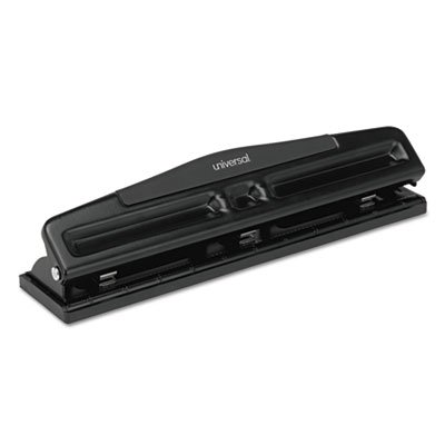 Universal 12-Sheet Deluxe Two- and Three-Hole Adjustable Punch, 9/32-Inch Holes, Black (UNV74323)
