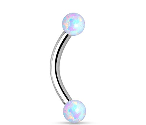 316L Surgical Steel Internally Threaded Curved Eyebrow Barbell Synthetic Opal by WildKlass Jewelry