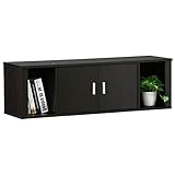 Topeakmart Wall Mounted Floating Media Storage Cabinet Hanging Desk Hutch 2 Door & Compartment Home Office Furniture ( Black )