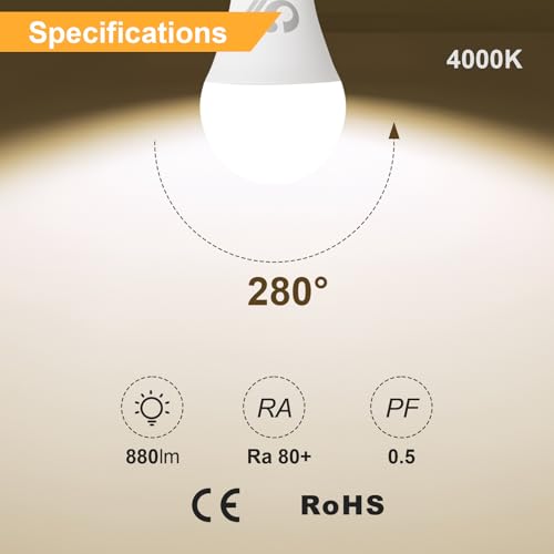 GY E27 Neutral White LED Bulb 14W 4000K 1540 Lumen, A60 Low Consumption, 14W Equivalent to 100W, Non-Dimmable 12 Units