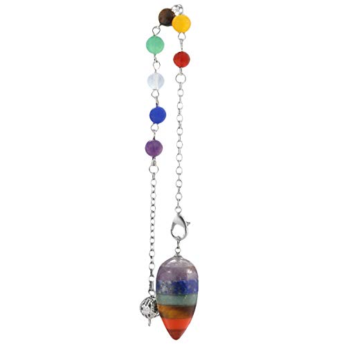 TUMBEELLUWA Healing Crystal Quartz 7 Chakra Pendulum Dowsing Gemstone Divination Reiki Stone,7 Chakra Style 3