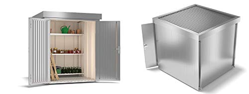 ILESTO Gerätehaus John aus Stahl: 226x226x213cm | Gartenhaus Metall - modern mit Flachdach | Geräteschuppen für den Garten optional mit Zubehör | Gartenhütte, Silber Metallic – Bild 4