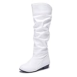 Blivener Women's Casual Knee High Riding Boots Pull on White US 10