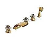 Rozin Gold Polished 5pcs Tub Filler Faucet Crystal Knobs Mixer with Hand Shower