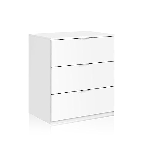 Habitdesign, Kommode mit 3 Schubladen – vielseitiger Schubladenschrank für Schlafzimmer oder Büro, kompakt & funktional Kommode in Artik weiß, Maße: 77 x 80 x 38 cm (B x H x T), Modell Low Cost