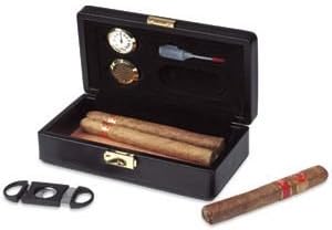 6 Cigar Humidor Black Leather Travel Case