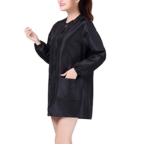KAHOT Professional Salon Smock Stylist Jacket Cosmetology Uniform Zipper Hairdressing Cape Hairdresser Work Clothes Hair Beauty SPA Guest Client Kimono Gown (L, Black)