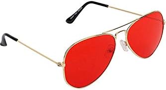 RED COLOUR LENS ON A SILVER AVIATOR STYLE FRAME FOR MENS AND WOMENS WITH FREE CLOTHE AND CASE AND 6 MONTHS MANUFACTURER WARRANTY