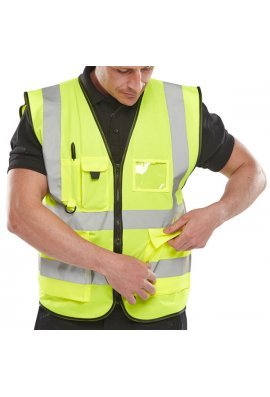 HI VIS HIGH VIZ VISIBILITY EXECUTIVE VEST WAISTCOAT EN471 WORK SIZE YELLOW