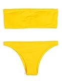 HAHASOLE Womens Ribbed Bandeau 2 Way Wear Two Pieces Bikini Set Sexy Strapless Swimsuit (Yellow, S)