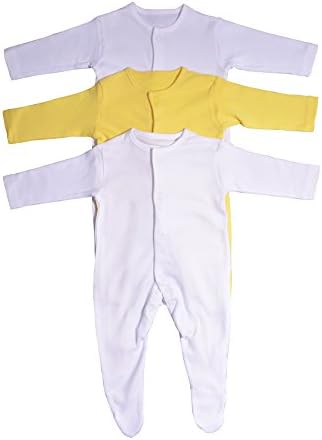 The Essentials Wardrobe Baby Sleepsuits Babygrow 3 Pack Long Sleeve Newborn 100% Cotton 0-18 Months