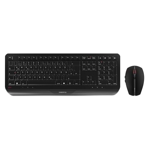 CHERRY GENTIX Desktop, Kabelloses Tastatur-Maus-Set, Deutsches Layout (QWERTZ), 2,4 GHz Funk, Integrierte Handballenauflage, Symmetrische Maus, Schwar