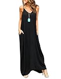 Yuandy Women Summer Sexy Off Shoulder V Neck Strap Chiffon Maxi Dresses,Black,Large