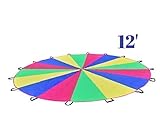 A&M Pro Giant Kid’s Play Parachute Canopy with 16 Handles (12 Feet) Indoor & Outdoor Games and Exercise Toy | Promote Teamwork, Fitness, Social Bonding | Ages 3+