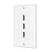 TNP HDMI Wall Plate (3 Port, White) HDMI Face Plate Socket Insert Jack Outlet Panel Mount Support 4K 60Hz HDR ARC/eARC Full HD 3D Ethernet High Speed Cable Extension Coupler f/Projector & Home