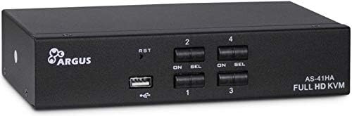 Inter-Tech KVM-AS-41HA HDMI 4-Port KVM Switch, Black, Push Button, Manual Operation