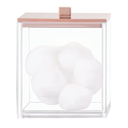 mDesign Bathroom Storage Canister for Cotton Swabs, Bath Salts, Cotton Balls Clear/Rose Gold