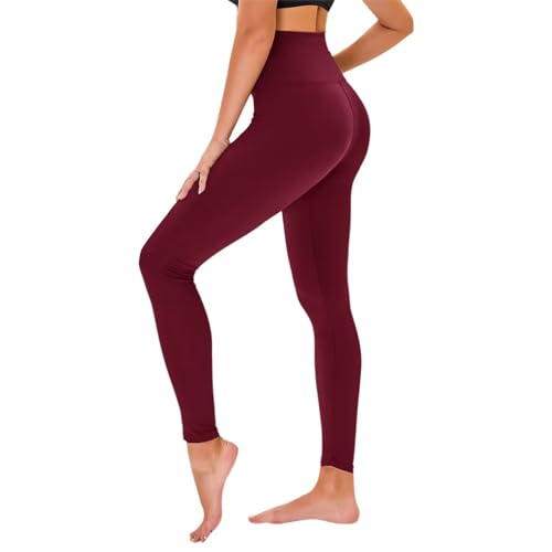 Tnnzeet High Waist Leggings Damen Elastische Leggins Weiche Sporthose Für Sport Gym,Weinrot,L-Xl