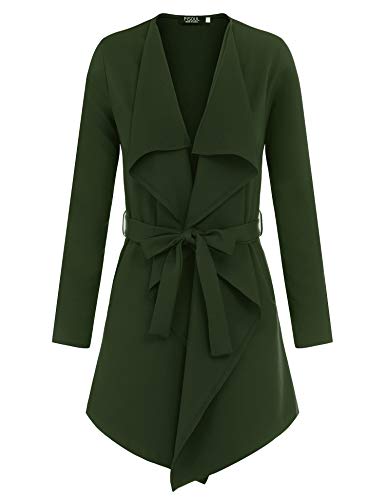 FISOUL Women's Casual Long Sleeve Lapel Outwear Trench Coat Cardigan (Army Green, S)