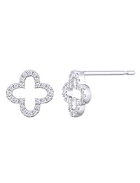 Aria Jewels Minimalist Natural Diamond Accent Clover Stud Earrings in 14K Gold Plated 925 Sterling Silver for Women (1 10 cttw, I-J Color, I2-I3 Clarity)