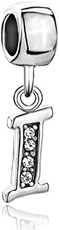 Alphabet Beads A-Z Letter Initial Spacer Dangle Clear Synthetic Crystal Silver P Charm For Snake Chain Bracelets