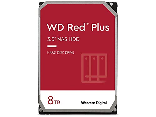 WD Red Plus interne Festplatte NAS 8 TB (3,5'', Datenübertragung bis 210 MB/s, Workload 180 TB/Jahr, 7.200 U/min, 256 MB Cache, 8 Bays) Rot