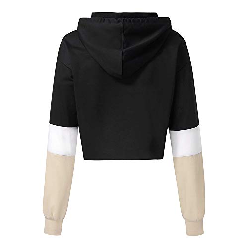 Womens Splcing Color Tops Duseedik Hooded Solid Long Sleeve Plus Size Hoodie Sweatshirt Pullover Blouse